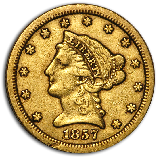 1857-S $2.50 Liberty Gold Quarter Eagle Fine 1857-S $2.50 Liberty Gold Quarter Eagle Fine